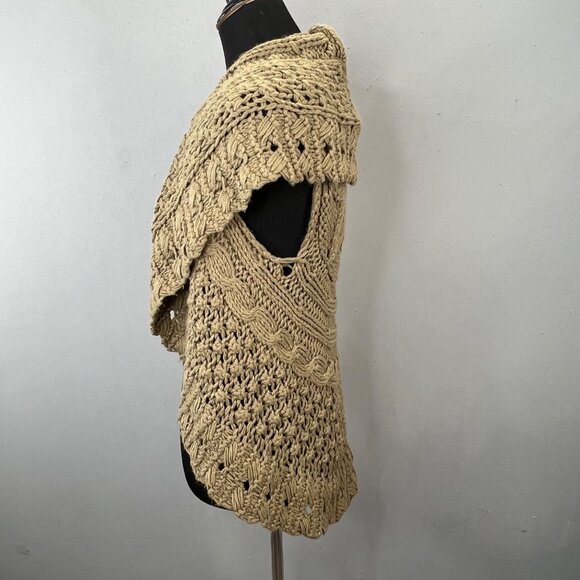 Chaudry KC Chunky Cable Knit Sweater Vest S Dark Khaki Tan Shawl Collar Open - Picture 3 of 7